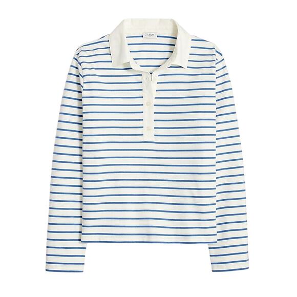 J.Crew XS Ivory Blue Stripe Collared Long Sleeve Polo Cotton Knit Top - Picture 1 of 6